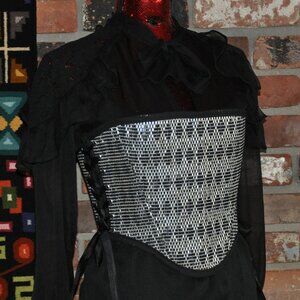 New Reversible Black Metallic Silver Back & Side Lace-up Corset Bustier Top M
